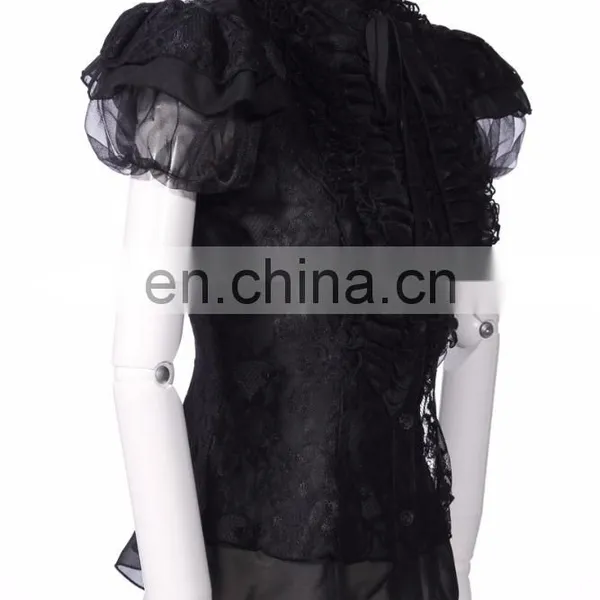 Gothic Short Sleeves Lace Top With High Collar photo-2
