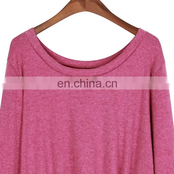Wholesale Solid Color Hem Irregular Knot Blank Long Sleeve Women T Shirt photo-6