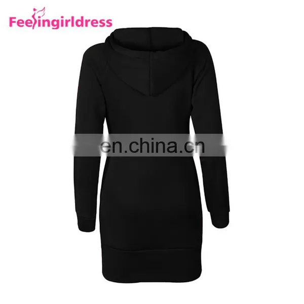Fashion Plain Long Sleeve Slit Pullover Hoodie Women Winter Dress photo-6
