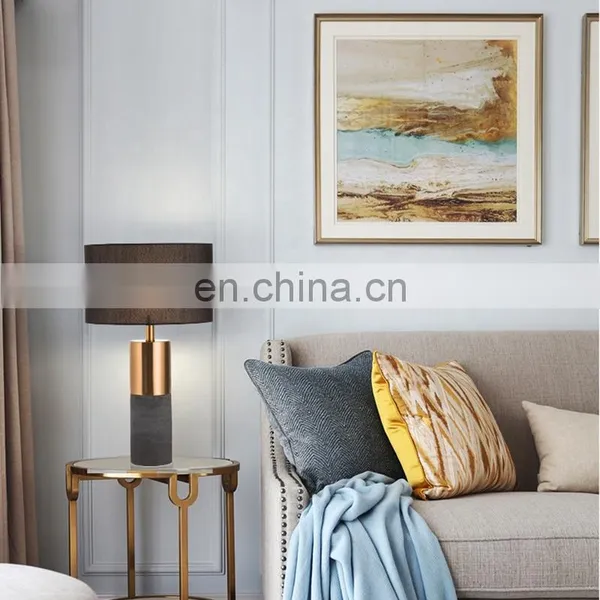 Black Gold Fabric Cement Base Modern Lamp Shade Bedside Hotel Luxury Light Table Lamp photo-2