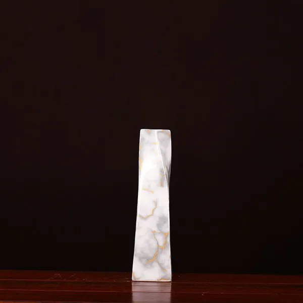 Grey Gold Marbling Chinese Modern Simple Large Ceramic Flower Vase For Living Room Decor photo-3