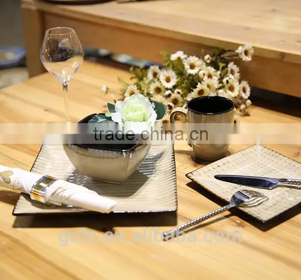 16-piece Stoneware Square Dinnerware Set With Stripe Design photo-5