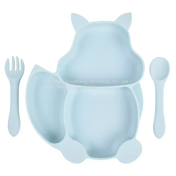 8pcs Food Grade Silicone Baby Feeding Set Baby Plate Bowl Wooden Silicone Spoon Fork Sets photo-2