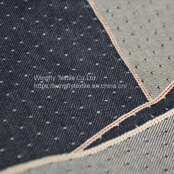 11oz Cotton Star Dot Jacquard Denim Selvage Jeans Fabric for Women's Dress 32/33“ photo-3