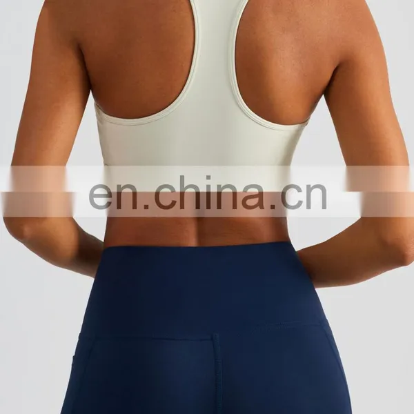 Fitness Front Zipper Racer Back Sports Yoga Bra Women Workout Shockproof Running Gym Wear Outdoor Training Crop Top Custom Logo photo-2