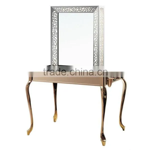 Beiqi Stainless Steel Engraving Mirror Station With Led Light Makeup Mirror Salon Furniture photo-2