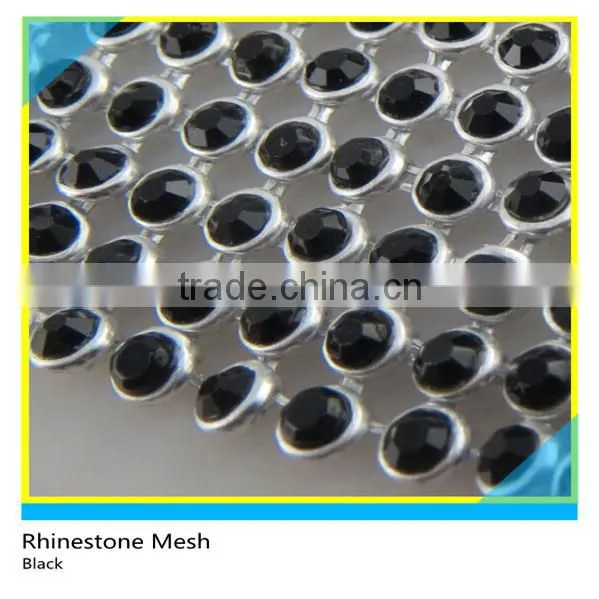 Black Rhienstone Silver Aluminum Base Mesh Sew on Technics Rhienstone Mesh Round Roll photo-2