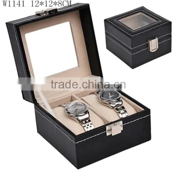 W1141 Express Clear Window Leather Watch Packaging Box Wooden Couple Watch Box
