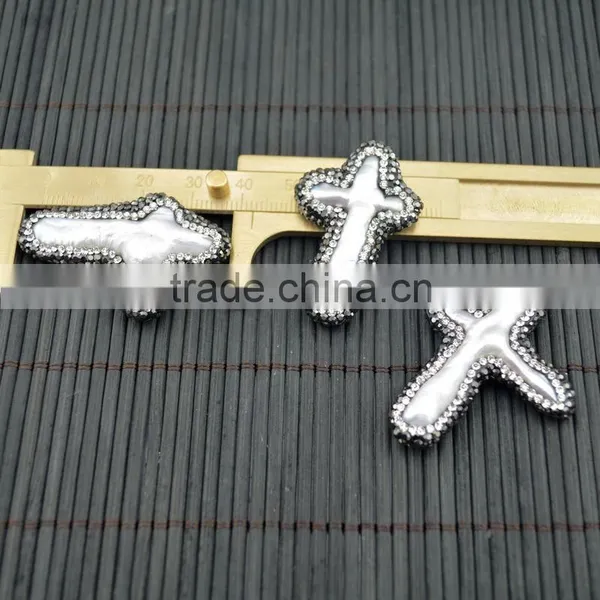 LFD-0010B Druzy Pearl Pave Rhinestone Cross Connector Beads Diy Jewelry Making photo-2