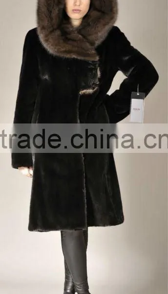 Sell Hooded Black Mink Fur Coat