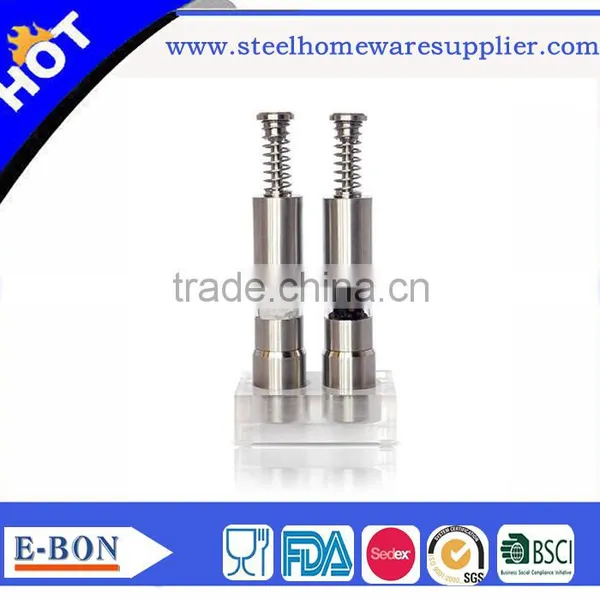 High Quality Hot Sale Stainless Steel Button Salt and Pepper Mill for Restaurant photo-2