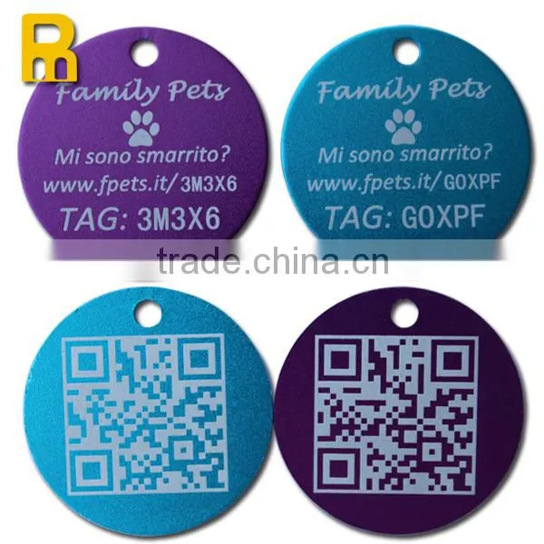 Round Custom LOGO Anodized Aluminum QR Code Laser Dog Tags/pet ID Tags