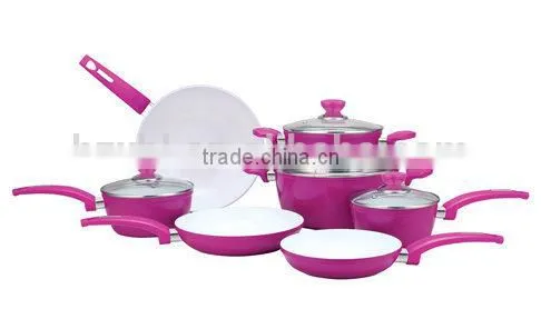 FDA /LFGB/SGS 11 PCS FORGED WHITE CERAMIC COOKWARE SET/FRYPAN/CASSEROLESAUCEPAN