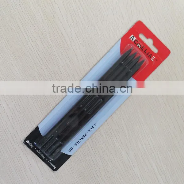 Standard Size Hexagonal Shape Blister Card Black Wooden Pencil Set Sharpened With Eraser
