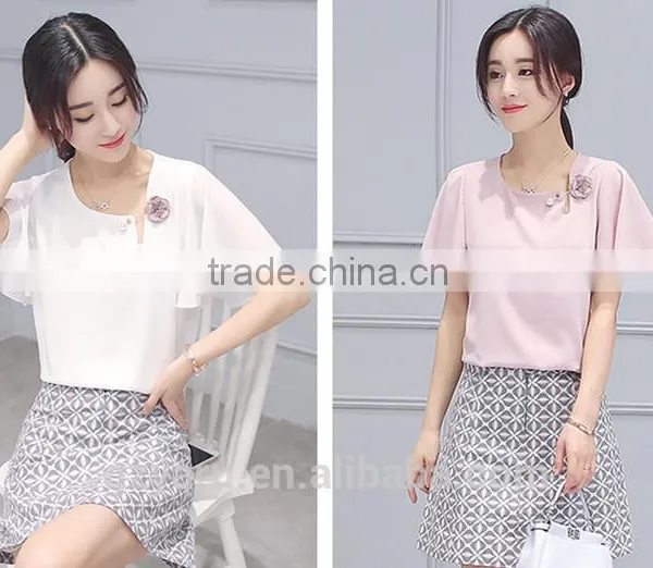 2016 Korean Latest Style Fashion Women Ladies Girls Chiffon Slim Tops Designer Printed Wrap Tight Skirts photo-4