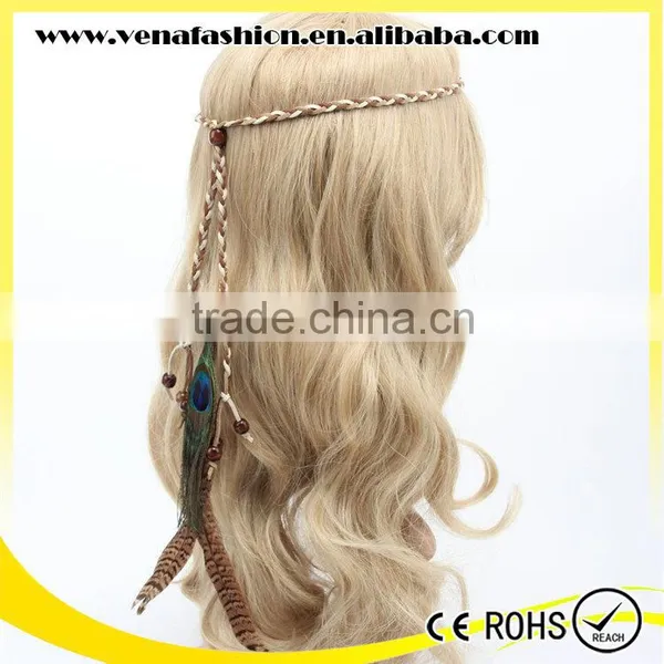 Peacock Feathers Peruvian Curly Braiding Braid Hair Band photo-2