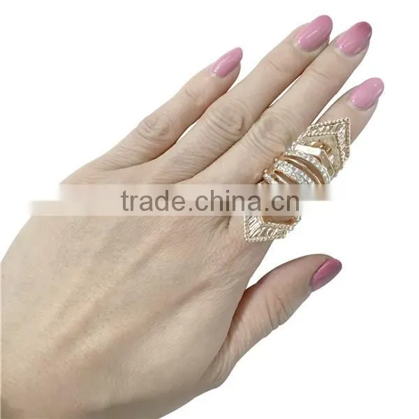 2016 Fashion Ladies Finger Double Ring With Rhinestone Punk Crystal Ring Chain Finger Ring photo-5