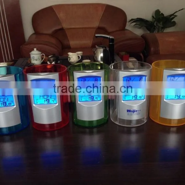 2015 New Table Clock With LCD Calendar Pen Holder With Clock