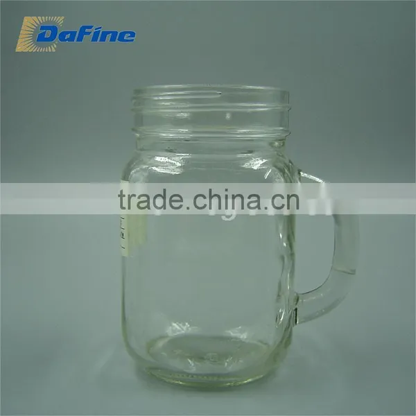 380ml Clear Glass Wide Mouth Square Cups/ Beer Cups/ Coffee Cups With Glass Handles & Plastic Caps photo-2