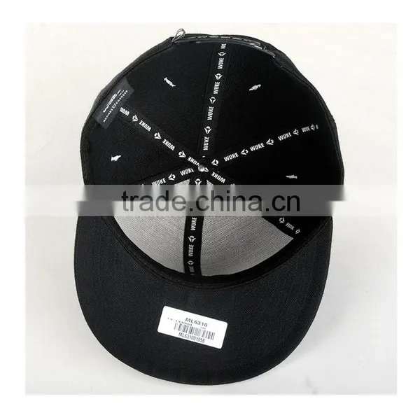 Custom Design Your Own Logo 100% Acrylic Black Caps Snapback Hat photo-4
