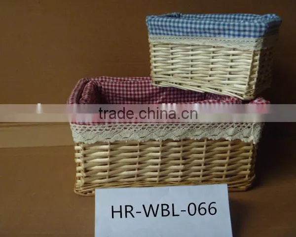 3 Set Natural Color Rectangular Wicker Basket With Cotton Liner