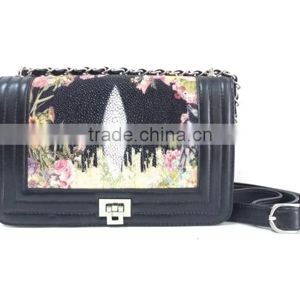 MODERN LADIES BAGS, STINGRAY SHOULDER BAGS WITH NON RUSTY CHAIN SHOULD STRAP, HIGH QUALITY GENUINE STINGRAY BAGS