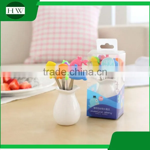 Silicone Stainless Steel Ceramic Tableware Cartoon Sea Animal Fruit Fork Set photo-5