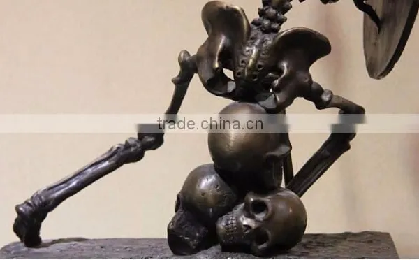 Antique Bronze Skeleton Sculpture Resin Soldier Warrior Statues photo-4