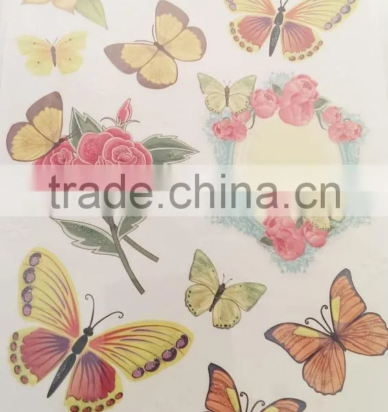 Orange Color Flowers & Butterfly Design Decorative Shinny Glitter Sticker, Graceful Design Decorative Sticker photo-2