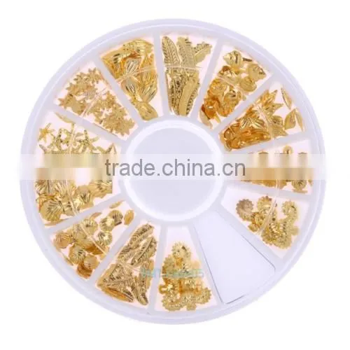 12 Lattice Gold Sea Horse Shell 3D Metal Nail Art Tips Metallic Studs Stickers Decor photo-4