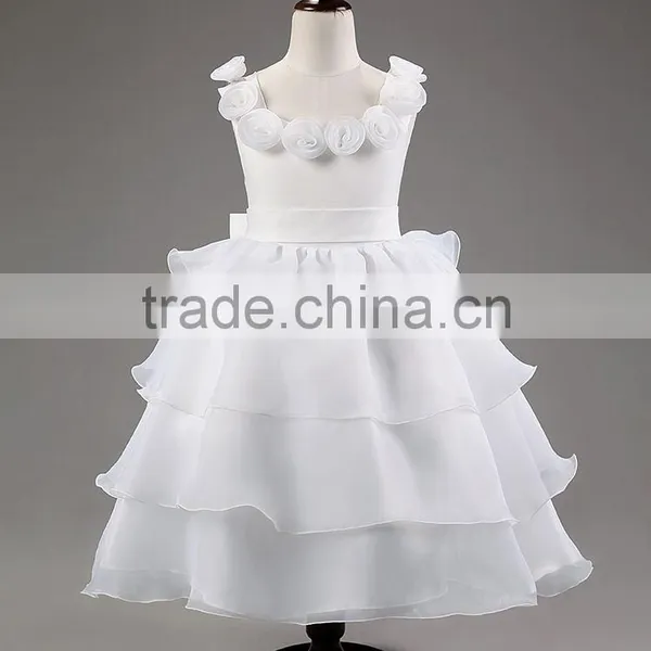 Retail Girl Lace Dress Ruffle Layers Little Girl Princess Party Dress Rose Collar Baby Girls Gauze Evening Dresses Christening photo-2