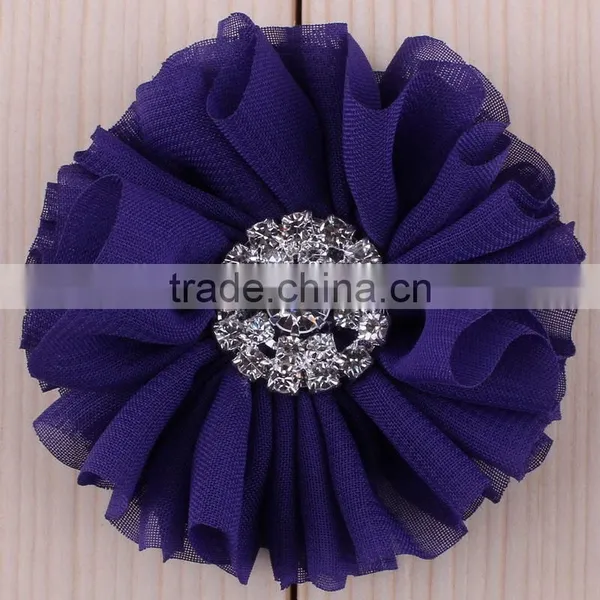 Fabric Chiffon Flower Clip With Rhinestone Center for Kids Hair Accessories photo-4
