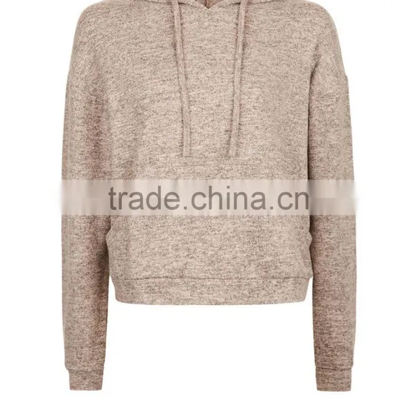 Crop Hoodies Women Simple Long Sleeves Grey Brushed Marl Cropped Top Hoodie photo-5