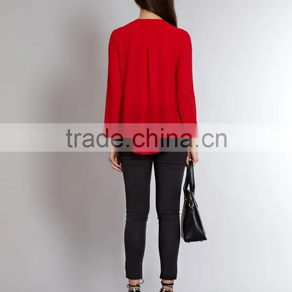 Necklace Detail Red Chiffon Top,china Top Ten Selling Products,girls Fancy Top photo-2