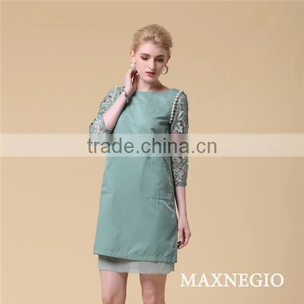 2015 New Causal 100% Cotton Three Quarter Sleeve Latest Casual Gaon Dress photo-3