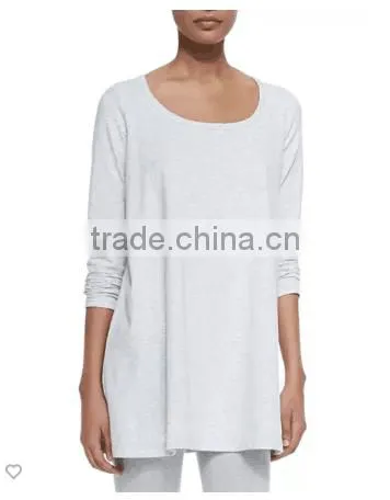 Scoop Neckline Longline Women's Tees/Hem Falls to Upper Thigh Loose Fit t Shirt for Ladies photo-4