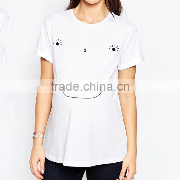 Loose Casual Maternity White t Shirts OEM Embroidered Smile Face t Shirt Wholesale Blank Maternity t Shirts photo-3