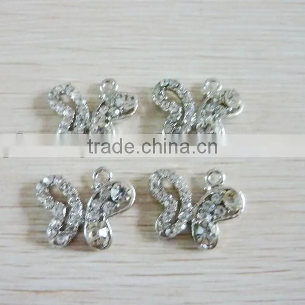 2014 New Hot Fashion Charm 316L Surgical Stainless Steel Butterfly Shaped Gem Clear Stone Dangle Pendant