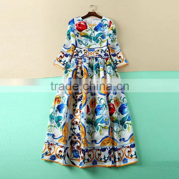 Women Long Sleeve Floral Printed Beach Maxi Dress Ladies Plus Size Party Cocktail Dresses photo-4