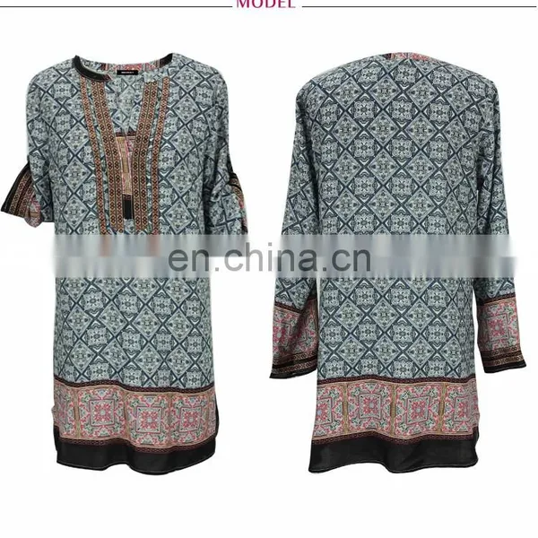 OEM Factory Price Indonesia Rayon Tile Print Tunic Dress photo-4