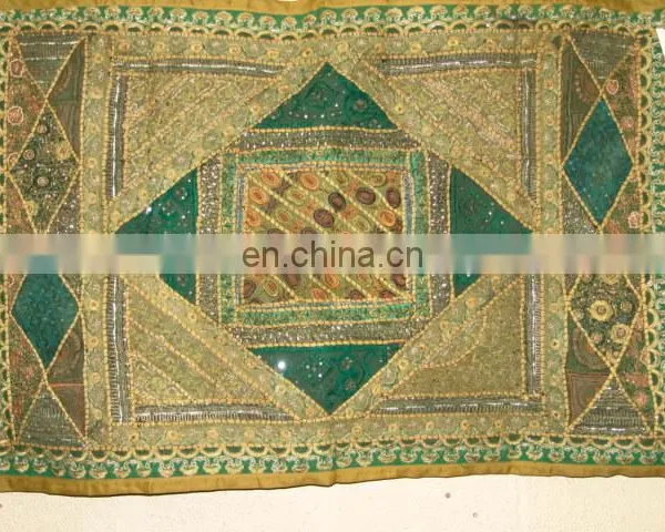 Wholesale Old Sari Patchwork Tapestry Wall Hangings Handmade Silk Beads Work Runner photo-2