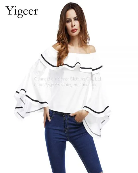 Off Shoulder Flare Sleeve Fashionable Loose Top Blouse photo-4