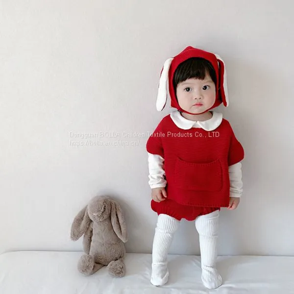 Wholesale and Retail Baby Suit Clothes Knitted Hat Pants Tops Solid Color Knitted Girl Sweater