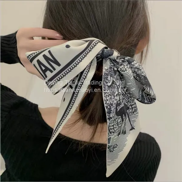 French Popular Scarves With Women's Hair Tied Bow Ribbon Super Fairy Romantic Headband Net Red Tide Flowing Collar Scarves photo-3