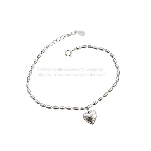 925 Silver Heart Pendant Bracelet photo-4