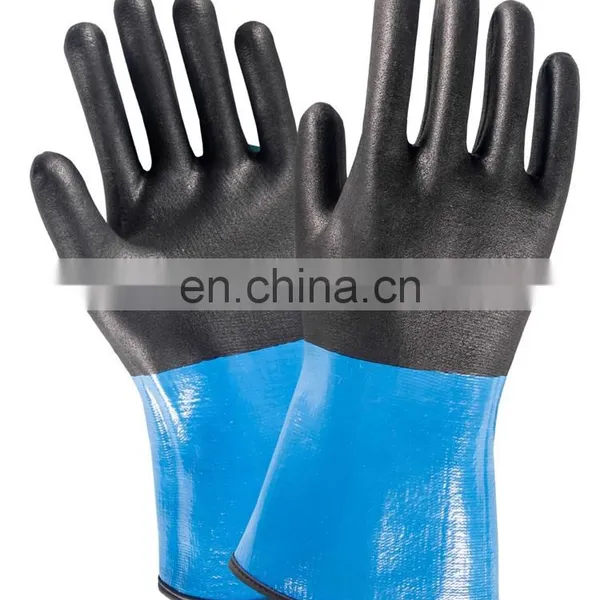 15 Mil Long Cuff Flock Lined Green Nitrile Chemical Resistant Gloves for Work Safety photo-5