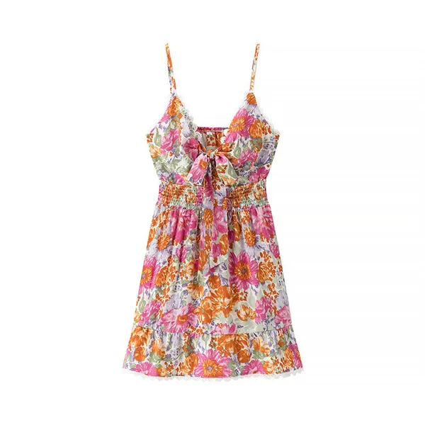 2025 Fashion Seaside Ball Lotus Leaf Edge European and American French Printed Strap Skirt photo-4