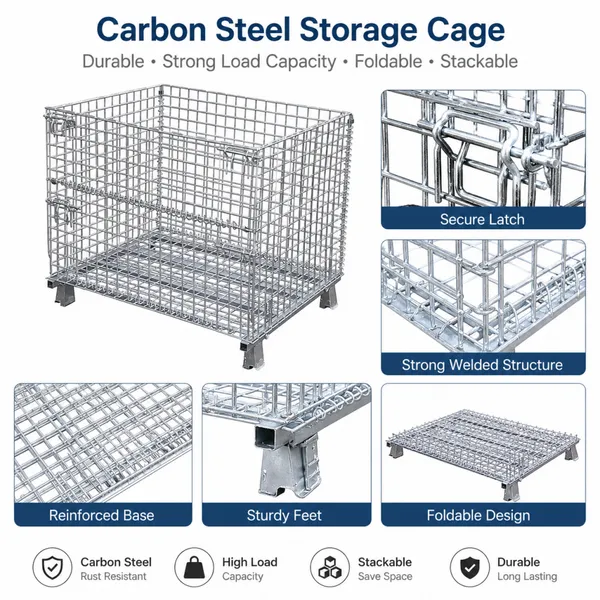 Foldable Wire Mesh Stillage Cage for Textile & Garment Factory, Fabric & Apparel Storage Container