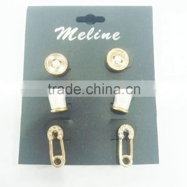 TRIO EARRING,BUTTON,THREAD WRAP,PIN