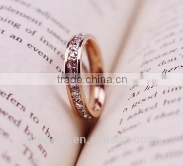 Super Flash Titanium Steel 18k Rose Gold Plated Full Paved AAA CZ Diamond Stone Ring photo-6